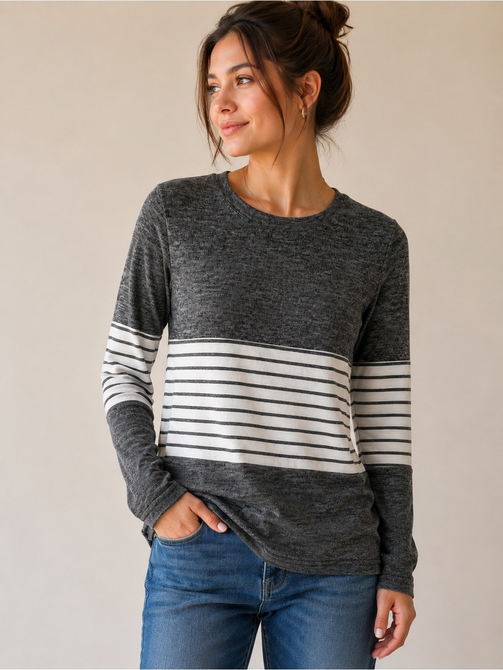 blooming jelly striped color block long sleeve pullover sweater size small nwt - Picture 1 of 8